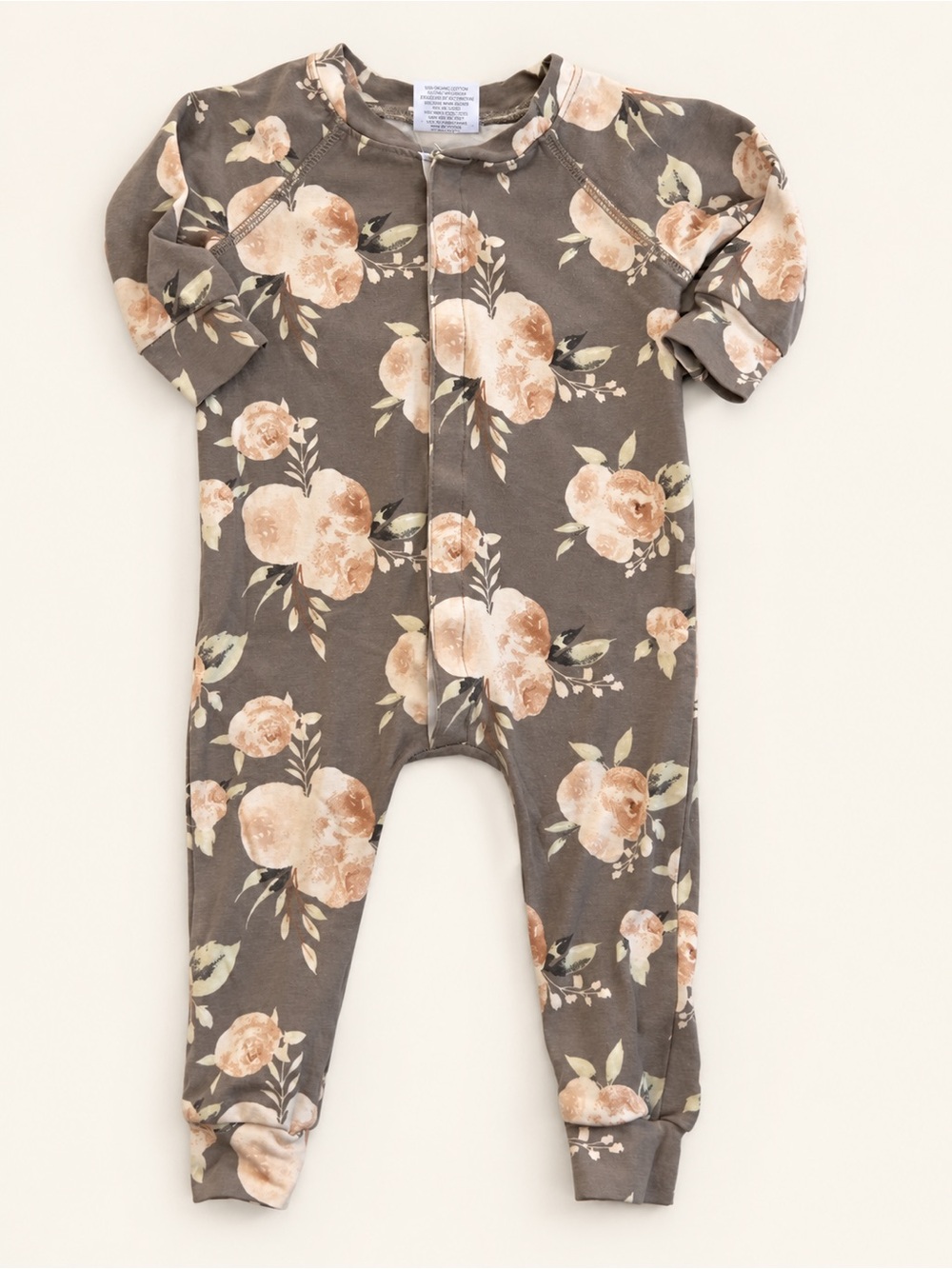 Jax & Lennon Floral Zip One-Piece Romper - Gray with Peach Blooms